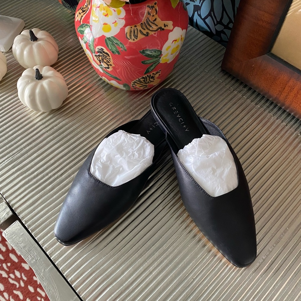 Grey City Black Mule Flats